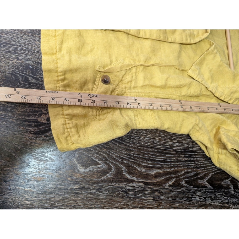 Coldwater Creek Jacket Womens 10 Yellow Linen Floral Pockets Short Sleeve - Picture 8 of 8